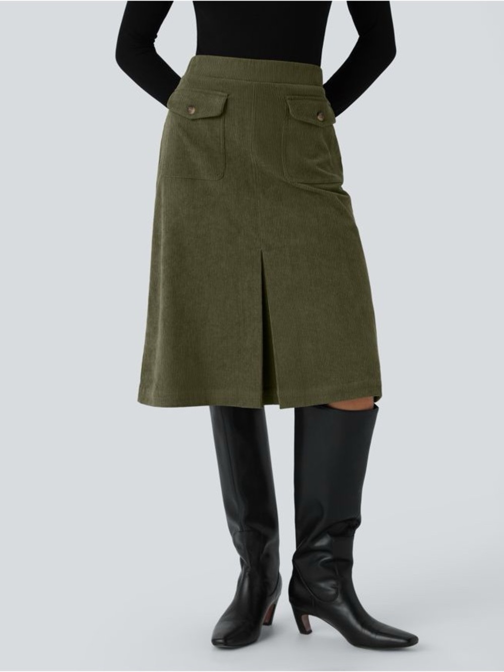 Halara Mid Rise Front Side Flap Pocket Midi Corduroy Casual Skirt medium nwt